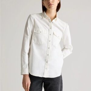 Quince Distressed Denim Western Shirt In Off-White Size Small